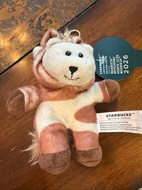 NWT Starbucks Brown, Cream & Pink Plush Bear Keychain